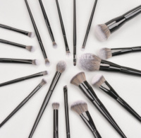 Daily Queen & Mor-phe 19 pièces Pinceaux de maquillage en poils gris nano avec manche noir brillant, qualité supérieure et sensation luxueuse, logo personnalisé