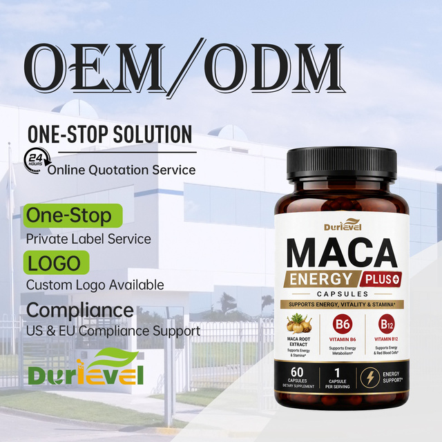 Maca Capsules Root 60 Count Per Bottle Dietary Supplement Extract Food Grade Pure Water OEM ODM Private Label Custom Supply Bulk