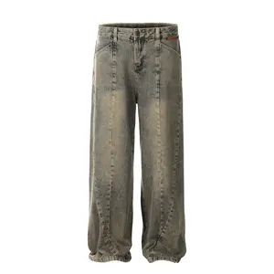 OEM/ODM fournisseur Alibaba jeans rétro américains laver à l'ancienne pantalons droits hommes et femmes style cleanfit pantalons amples à jambes larges
