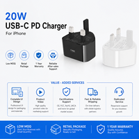 Vente directe usine – Chargeur mural électrique 20W PD avec prise UK Type-G, adaptateur d'alimentation USB-C à charge rapide, logo personnalisé OEM pour smartphone OTP