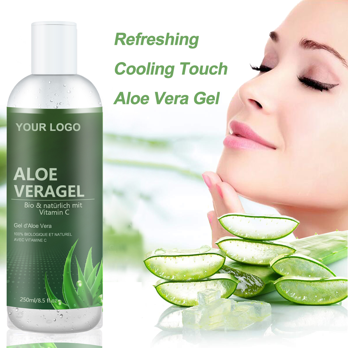 Etiqueta privada personalizada 100% Gel puro de Aloe Vera Gel reparador para el cuidado de la piel Gel orgánico para después del sol Protector solar Gel hidratante de Aloe Vera