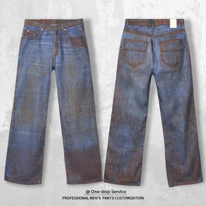 Jean en denim vintage YUCE Mud Dirty Wash pour homme, style streetwear Y2K, coupe large, denim mi-lourd 13oz, sur mesure - Product Image 2