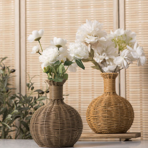 Hand Woven Faux Rattan <b>Vase</b> Tabletop Bohemian Style Decorative <b>Flower</b> <b>Vase</b> For Living Room Home Dcor Gift - Product Image 3