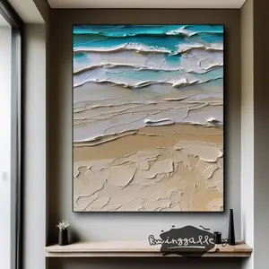 मूल नीला समुद्र और सफेद लहरें हाथ से चित्रित तेल चित्रकला 3डी कैनवास बनावट अमूर्त समुद्री दृश्य आधुनिक घर की दीवार सजावट