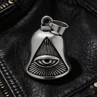 Cloche Métallique Vintage en Acier Inoxydable Noir avec Yeux Triangulaires Maléfiques, Croix et Ange Gardien pour Moto – Vente en Gros
