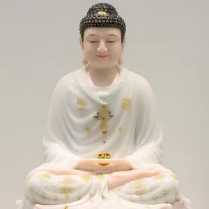 Белая мраморная статуя Будды Амитабха, украшение для дома, инкрустированная статуя Будды Авалокитешвара Бодхисаттва Гуаньинь