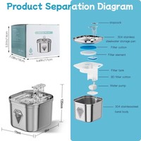 Fontaine à eau automatique pour animaux de compagnie la plus vendue, 2,2 L, distributeur d'eau pour animaux de compagnie en acier inoxydable 304 avec filtre pour fontaine à eau pour chat