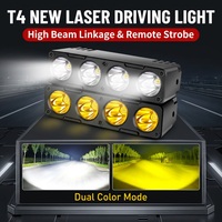 Barra de Luz LED Láser para Pavimentación de Carreteras, 4 LED, Doble Color Blanco y Amarillo, Luz Alta, Control Remoto, Estroboscópica, 12V-80V, Resistente al Agua, Foco Todoterreno