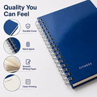 Carnet de fitness personnalisé à spirale, couverture en cuir PU brillant bleu marine, journal d'entraînement et de bien-être, pages intérieures personnalisées, OEM en gros