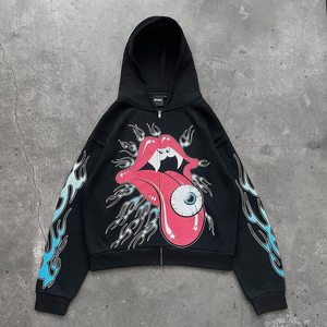 Felpa <span class=keywords><strong>con</strong></span> <span class=keywords><strong>cappuccio</strong></span> da uomo oversize in tessuto waffle <span class=keywords><strong>con</strong></span> zip, stampa DTG, stile streetwear, pesante e di alta qualità - Product Image 3