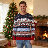 Pull de Noël moche pour homme FNJIA, motif Fair Isle, jacquard tricoté, avec rennes et voitures de Noël, idéal pour la conduite, tricot festif, personnalisable OEM