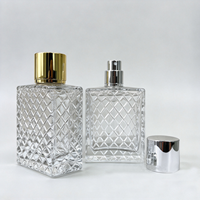 Flacon de parfum en verre carré facetté de 50 ml et 100 ml, élégant motif quadrillé, flacon pulvérisateur rechargeable