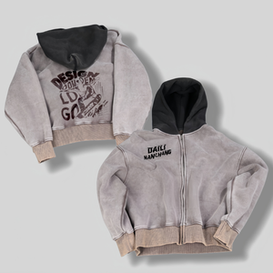 Fabricante personalizado de alta calidad lavado hombres sudadera logotipo impreso de gran tamaño Vintage cremallera sudaderas con capucha para hombres - Product Image 1