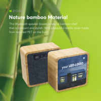 Altavoz Solar Cuadrado de Bambú, Reproductor de Música de 5W, Altavoz Portátil Inalámbrico Bluetooth para Escritorio
