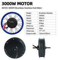 Moteur de moyeu sans balais et sans engrenages pour kits de conversion électrique, taille de dropout arrière 135mm 150mm, 3000W, batterie lithium intégrée