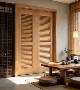 Paneles de Puerta Interiores de Madera Maciza con Rejillas, Diseño Minimalista, Apertura Lateral, Resistentes al Agua, 1 Año de Garantía - Product Image 4