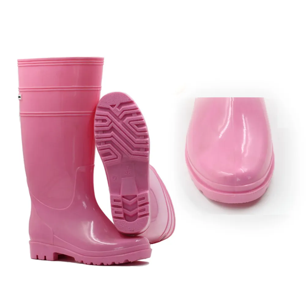 thick soled cheap popular designed unisex Pink pvc safety waterproof work fishing boots rain boots wholesale