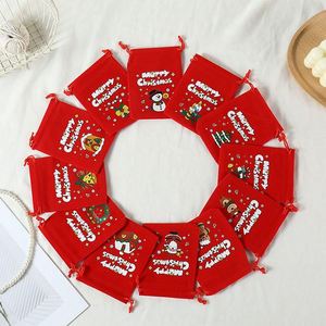 15*20cm 2026 Christmas Gift Flannel Gift Small Velvet Fabric <b>Bag</b> with Drawstring Candy Wrapping <b>Bags</b> for Xmas <b>Party</b> Favors - Product Image 1