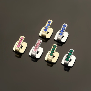 Grillz pour hommes à sertissage en canal, motif diamant géométrique, Or, Argent, Rose, Bleu, Vert, Bijoux de fête - Product Image 1