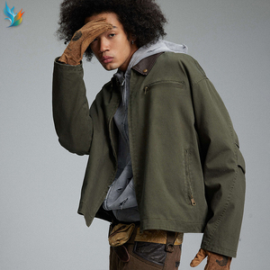 Abrigo de Trabajo para <span class=keywords><strong>Hombre</strong></span> Detroit de Lona Lavada Premium, Color Verde Oliva, Estilo Oversize, con Cuello de Cuero - Product Image 5