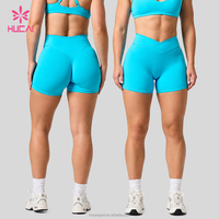 Shorts de yoga et de sport HUCAI personnalisés à taille croisée, séchage rapide, effet push-up, sans couture avant, taille haute pour femme