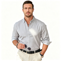 Kemeja Pria Anti-Kerut Anti-Pilling Polos Berwarna Bahan Twill Lengan Panjang 100% Poliester Kasual Kerah Turn-Down Kancing Tunggal