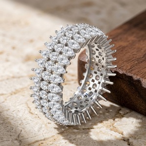 S925 Sterling Silver Full Eternity Paved Marquise Cut Moissanite Hollow Band Stackable Wedding <b>Finger</b> <b>Ring</b> Two Tone For Women - Product Image 5