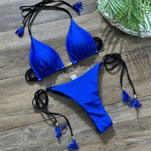 Traje de Baño Zy414 de Diseño de Lujo para Mujer, Traje de Baño de Alta Calidad con Corte Recortado, Conjunto de Bikini con Lentejuelas Brillantes, Traje de Baño de Tiras - Product Image 1