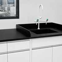 Table de laboratoire moderne en métal durable avec évier et armoire, 4 tiroirs, revêtement en poudre époxy, poste de travail en acier inoxydable pour laboratoire de chimie