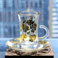 Tasse à café turque tasse à thé de l'après-midi personnalisée tasse à thé en verre rétro moderne plaqué or classique avec ensemble de soucoupe