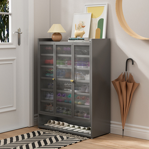 רב תכליתיים 7 שכבות מתכת נעליים מתלה ארון עם דלת זכוכית ארון נעליים פלדה לארון כניסה - Product Image 3