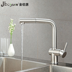 Jboyuan Stainless Steel Single Handle Pull Out Kitchen Faucet Modern Deck <b>Mounted</b> Ceramic Valve Core - Product Image 1