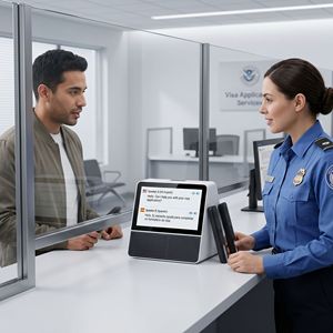 Nouveau 2026 – Traducteur vocal IA à double écran 7 pouces en temps réel, bidirectionnel, pour centres commerciaux et boutiques duty-free DSAT 1. Double écran Face-to-Face - Product Image 1
