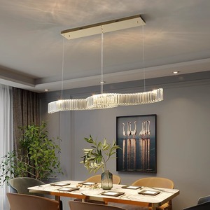 Crystal Chandelier Long Strip LED Pendant <b>Light</b> <b>Remote</b> <b>Control</b> For Dining Room Table Modern Minimalist Style 100cm 120cm 140cm - Product Image 1