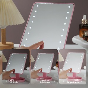 Espelho de Maquiagem Quadrado de Plástico com Luz LED Tricolor, Base Dobrável, Espelho de Mesa para Penteadeiras, Luzes Estilo Princesa - Product Image 4