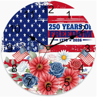 Horloge murale en bois pour la célébration du 250e anniversaire, avec éléments de drapeau, horloge silencieuse, décoration commémorative pour la fête de l'Indépendance