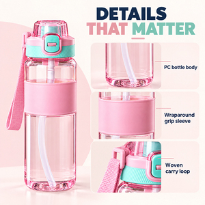 700ml/800ml PC Sports <b>Water</b> <b>Bottle</b> with Flip Top Straw Lid and Carry Strap Custom Logo - Product Image 4