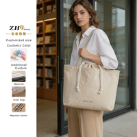 Sac fourre-tout en toile de coton beige uni ZHPFACTORY, sac de shopping réutilisable OEM, grand sac de courses avec fermeture à cordon