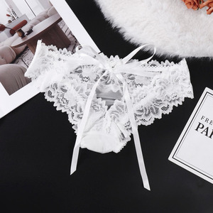 חדש הגעה סקסי הלבשה תחתונה דפוס פרחוני ידידותי לסביבה לראות דרך תחרה סרוג תחתונים נשים go-מחרוזת נמוכה עם סרט קשת - Product Image 6