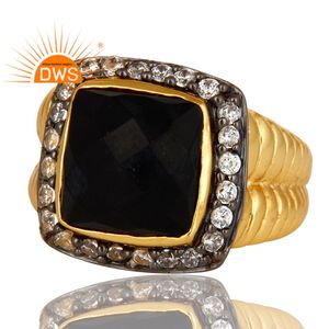 แหวนเพทายสีขาวสีดำนิลดีไซน์เนอร์14K แหวนค็อกเทลชุบทอง925เงินเครื่องประดับคอลเลกชันวินเทจขายส่ง - Product Image 2