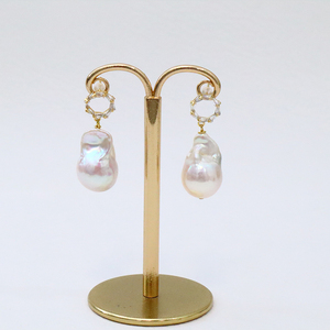<span class=keywords><strong>Lucy</strong></span> bijoux plaqué or rond cercle Zircon grande perle colorée boucles d'oreilles perle baroque d'eau douce pour les femmes - Product Image 4