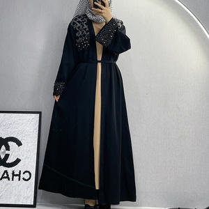 이슬람 의류 장식용 스톤 비즈 프론트 오픈 아바야 스타일리시 부르카 무슬림 라인스톤 드레스 중동 두바이 아바야 - Product Image 2