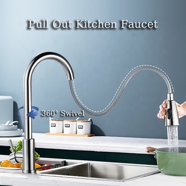 Factory Price Grifos De Cocina Hot Selling Kitchen Faucet Pull Out Hot Cold Mixer Tap Kitchen Sink Faucet With 360 Degree Swivel