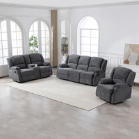 Ensemble de canapé inclinable manuel moderne 3 places avec causeuse et fauteuil inclinable, revêtement en tissu, structure en bois pour salon
