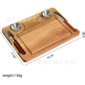 Tabla de cortar de madera maciza rectangular multifunción para carne, pizza, frutas con bandejas para salsas - Product Image 3