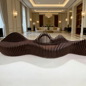 Y766 Precision Cut <b>Wooden</b> <b>Slice</b> Chair Wave Pattern Modern Indoor Lounge Bench for Residential Commercial Use Sculptural Chair - Product Image 1