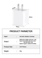 Vendeur chaud 30W double port USB a Type C adaptateur d'alimentation électrique PD 3.1 & QC 3.0 compatibles protecteurs OTP OVP OCP