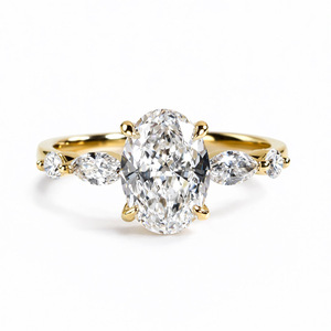 แหวนหมั้นเพชรแล็บโกรว์ 14k ทองคำแท้ SGARIT แบบสั่งทำพิเศษ น้ำหนัก 2 กะรัต ระดับความสะอาด VVS E พร้อมใบรับรอง IGI รูปทรงวงรี ประดับเพชรสองด้าน สำหรับผู้หญิง - Product Image 1