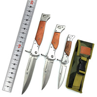 Couteau de survie pour le camping en plein air, couteau tactique de chasse en acier inoxydable 3cr15 avec manche en bois, couteau pliant utilitaire de poche
