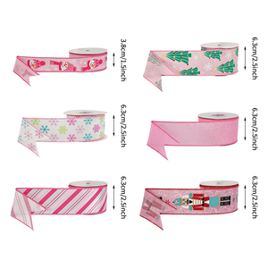 Ruban <span class=keywords><strong>de</strong></span> Noël à bordure filée rose, pour l'hiver, les fêtes, les loisirs créatifs, motif buffle, Père Noël, bonhomme <span class=keywords><strong>de</strong></span> neige, flocon <span class=keywords><strong>de</strong></span> neige, sapin <span class=keywords><strong>de</strong></span> Noël, pour emballage cadeau - Product Image 3